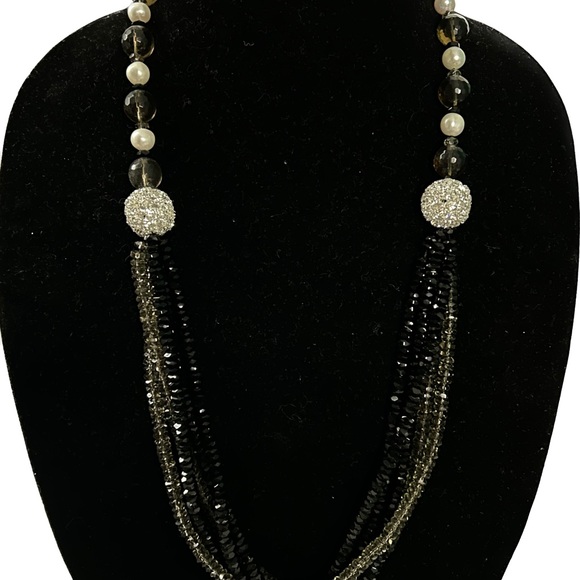 Jewelry - Multi strand Czeck crystals with smoky quartz, and large white freshwater pearls